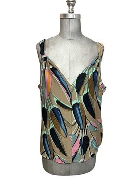 NIC+ZOE Aqua Multi Sleeveless Banana Leaves Tank Size L